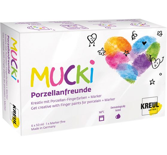 MUCKI Porzellan-Fingerfarbe + Marker "Porzellanfreunde", 6 x 50 ml