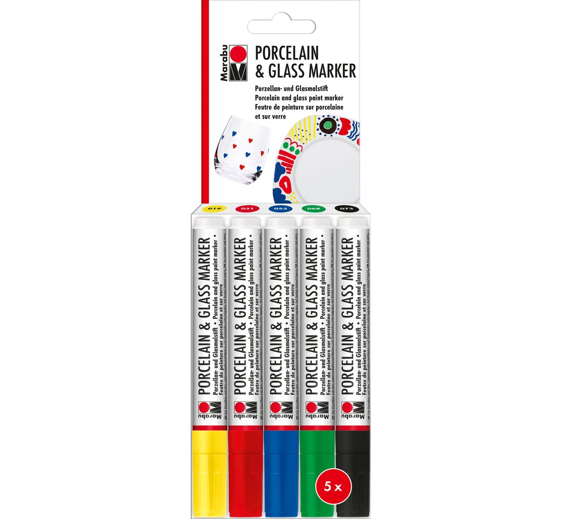 Marabu Porcelain & Glass Marker-Set, 5 x 3 mm