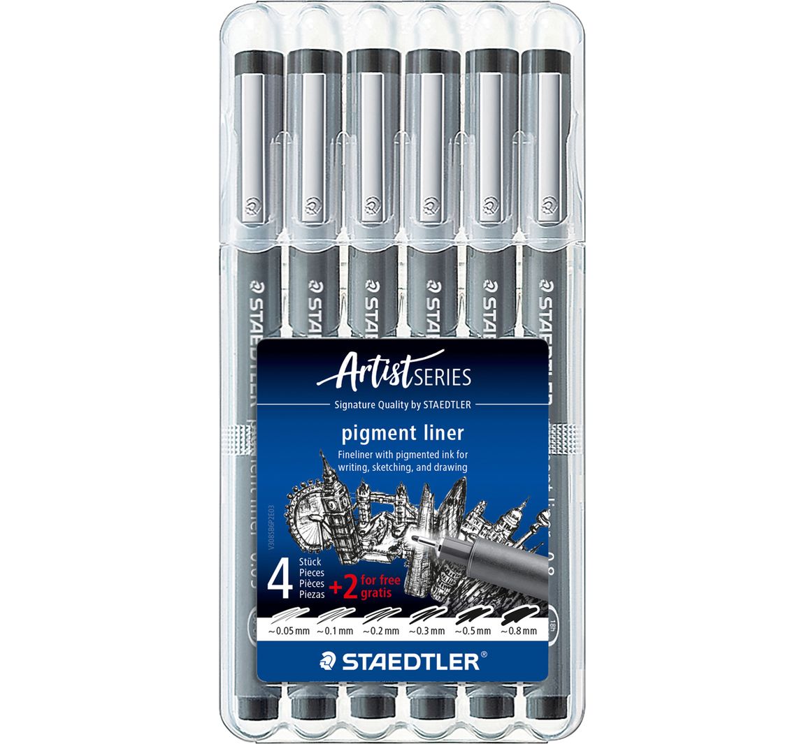 STAEDTLER Pigment Liner, Schwarz, 6er-Set