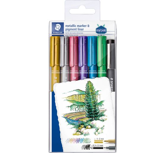 STAEDTLER Metallic Marker & Pigment Liner Set, 7 pcs.
