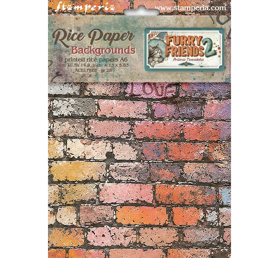 Stamperia Motiv-Strohseide Backgrounds "Furry Friends 2", DIN A6, 8er Set