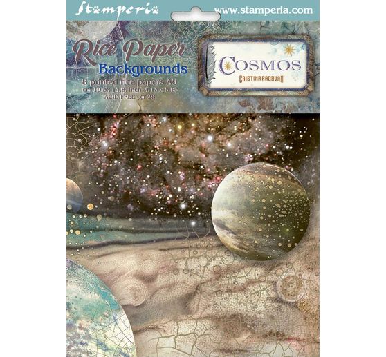 Stamperia Motif straw silk backgrounds "Cosmos", DIN A6, set of 8