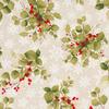 Motif fabric in linen look "Berry twig and snowflakes", acrylic-coated