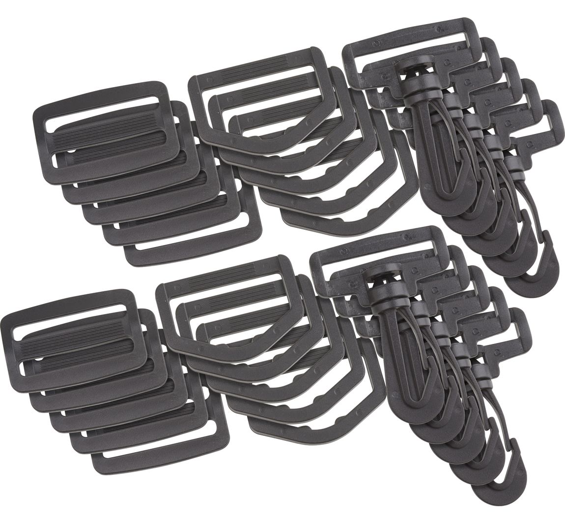 VBS Taschenzubehör-Set "Karabiner, D-Ring und Leiterschnalle", 30-tlg - 38 mm