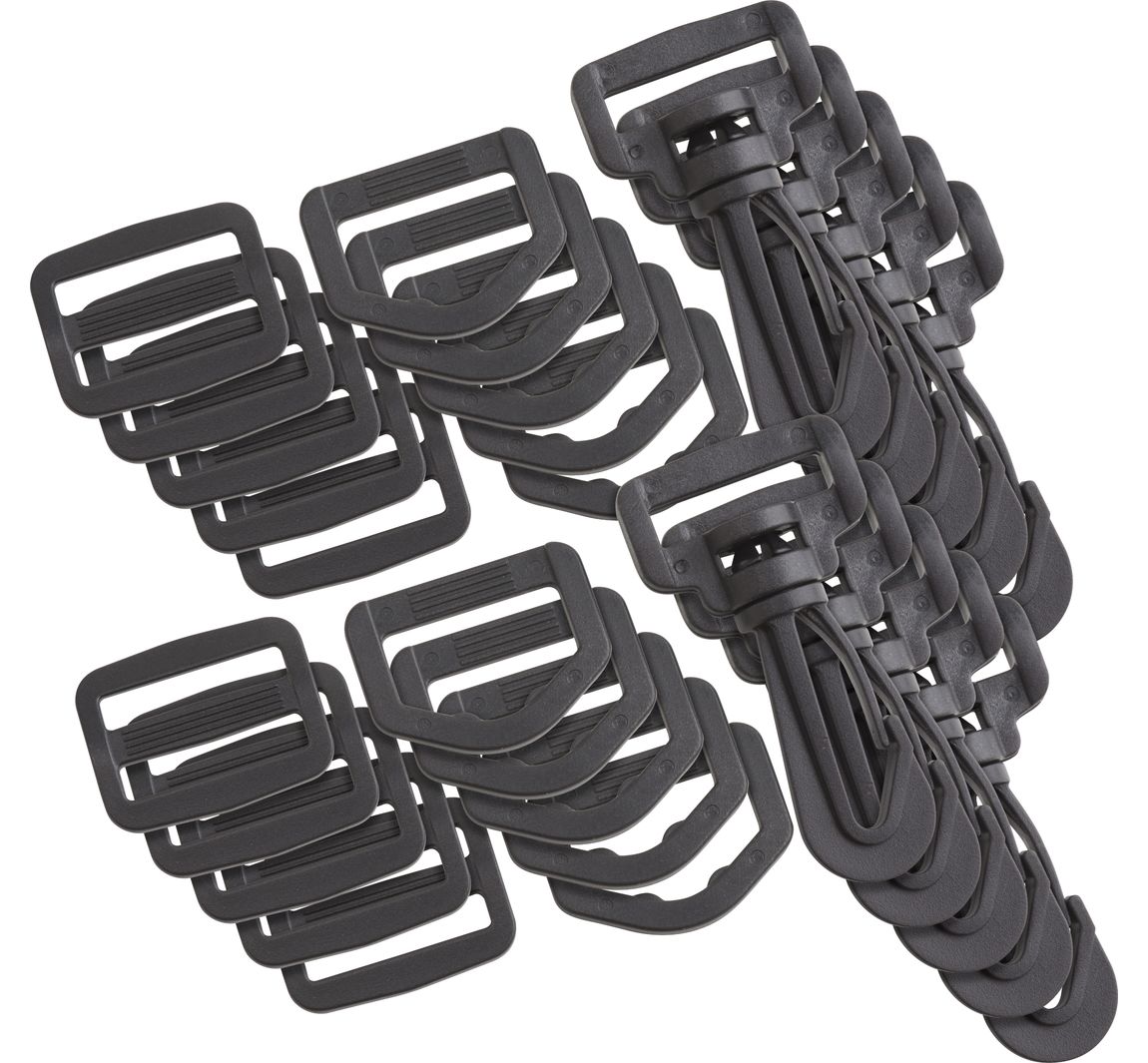 VBS Taschenzubehör-Set "Karabiner, D-Ring und Leiterschnalle", 30-tlg - 25 mm