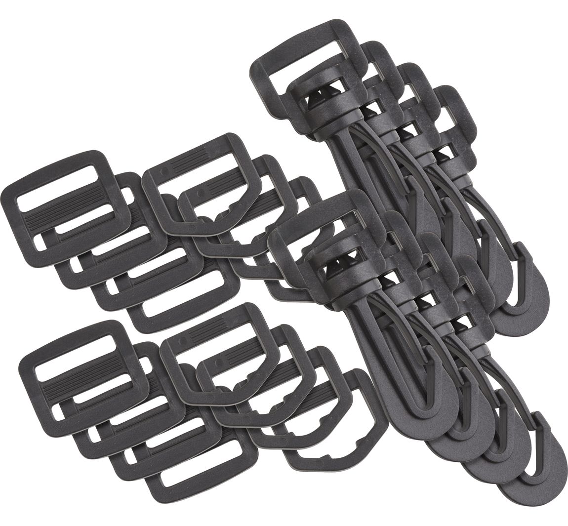 VBS Taschenzubehör-Set "Karabiner, D-Ring und Leiterschnalle", 30-tlg - 20 mm