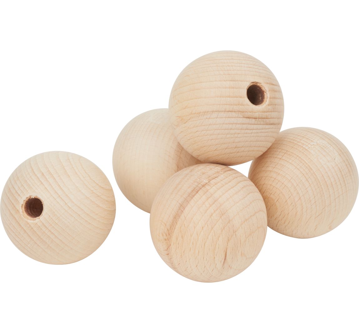 Holzkugeln halbgebohrt, Ø 50 mm - 5 Stück
