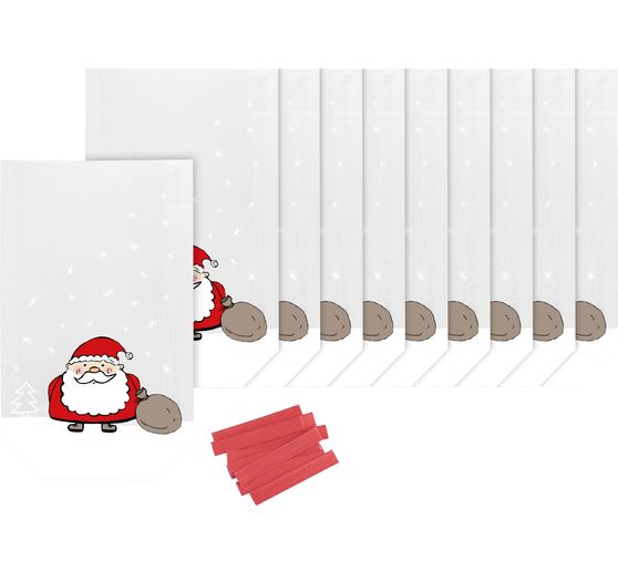 10 Stück Klarsichtbeutel "Weihnachtsmann" mit Verschlussclips