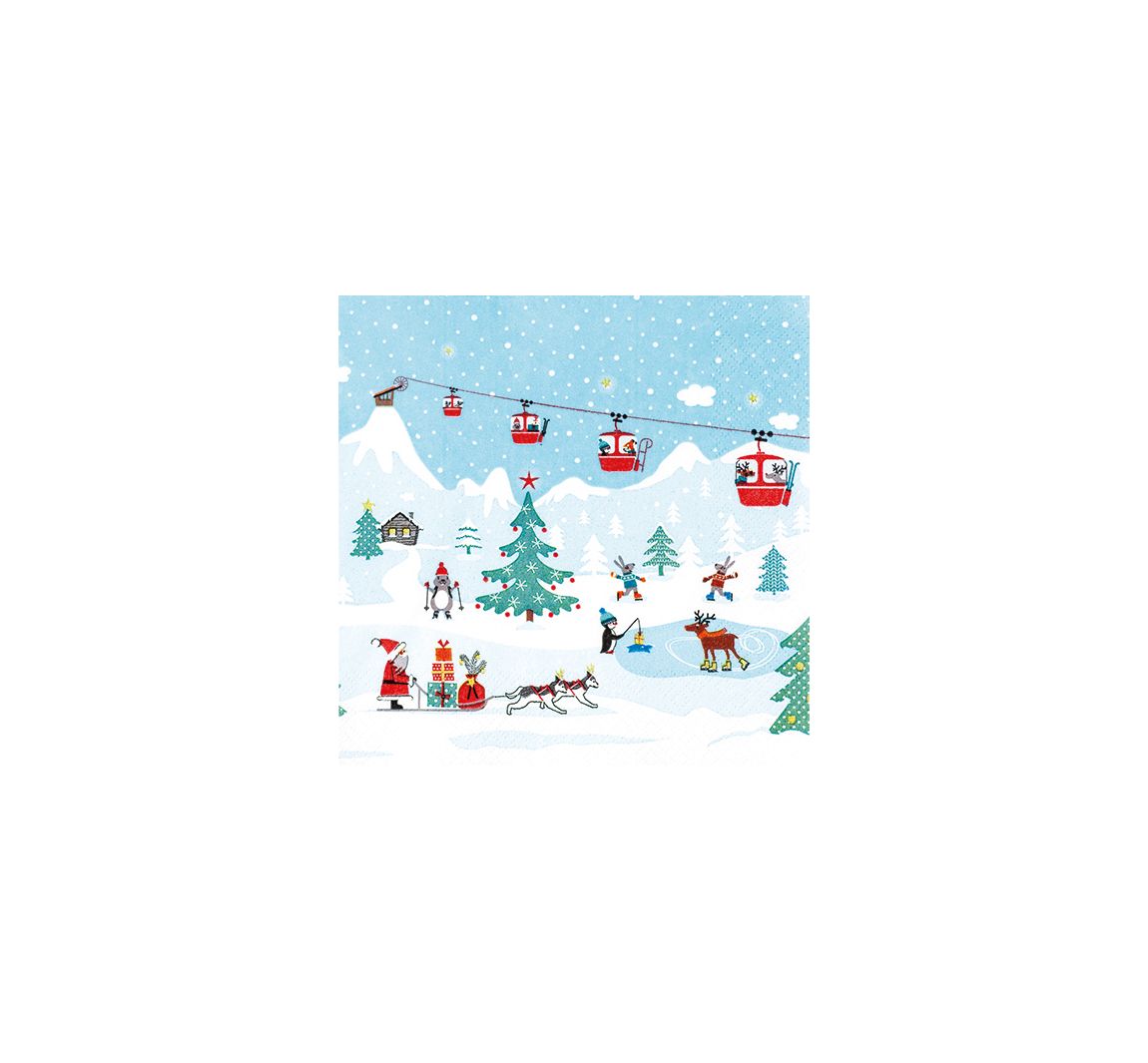 Serviette Skigondel zur Weihnachstszeit - 5 Stück
