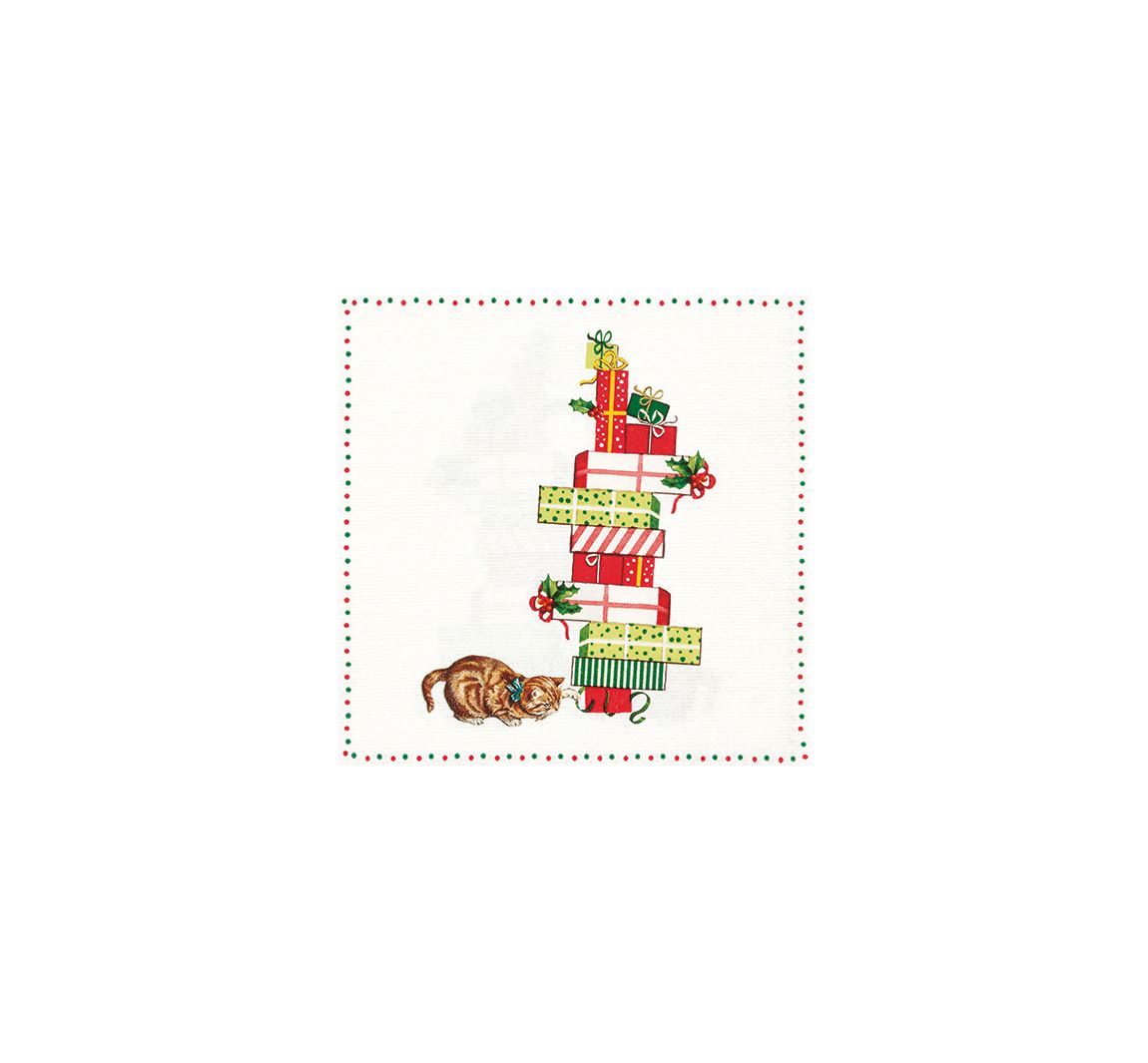 Serviette "Katze und Geschenke" - 5 Stück