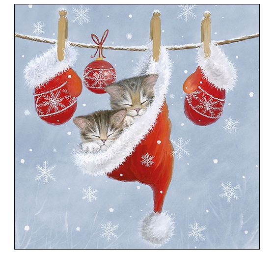Serviette "Kätzchen in Weihnachtsmütze"