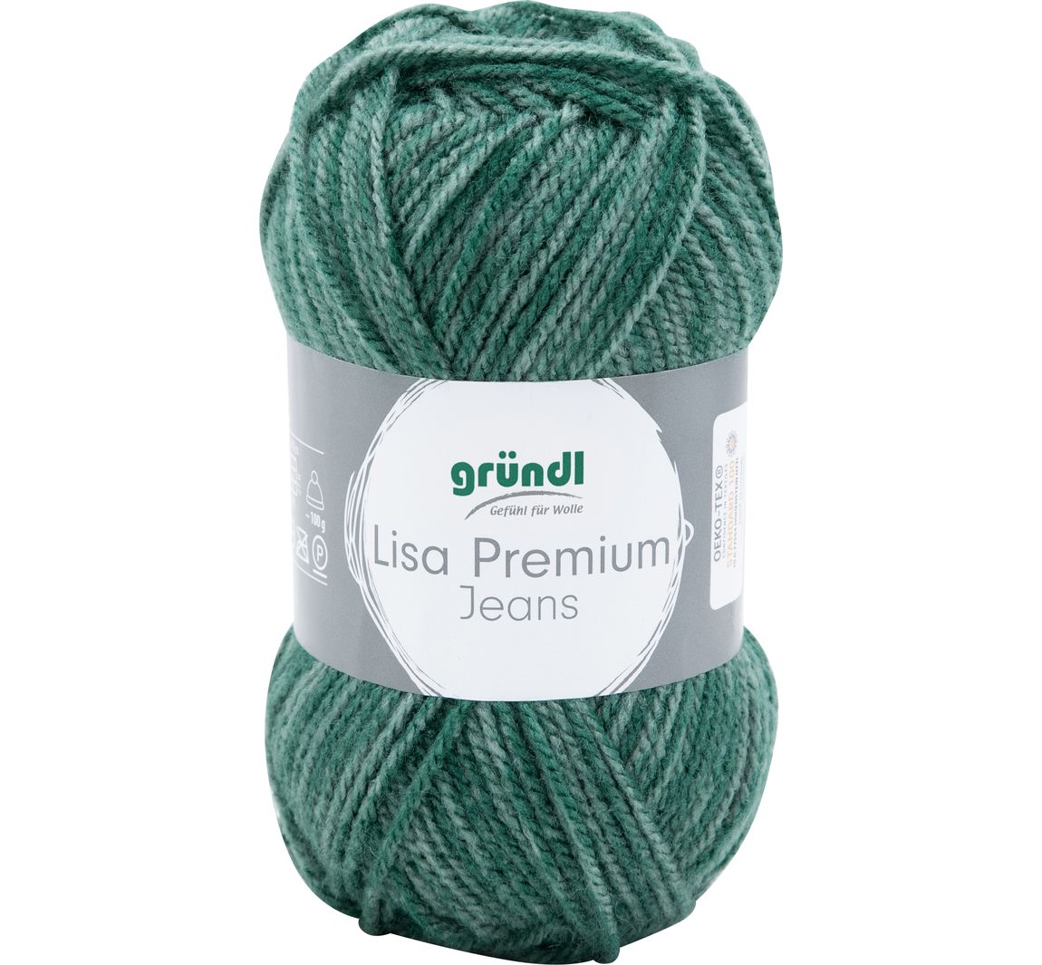 Gründl Wolle "Lisa Premium Jeans" - Flaschengrün-Meliert