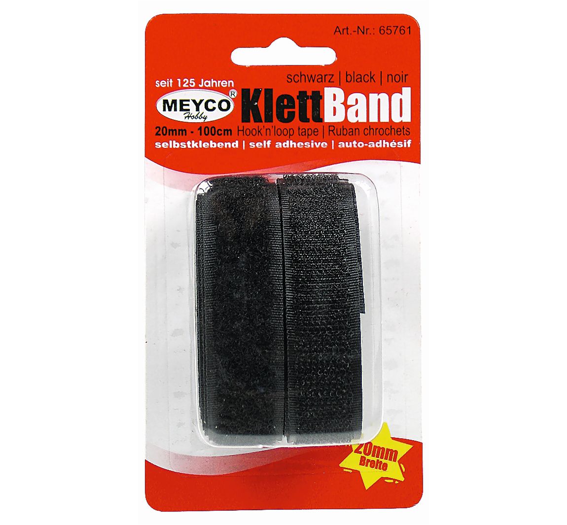 Klettband, selbstklebend - Schwarz