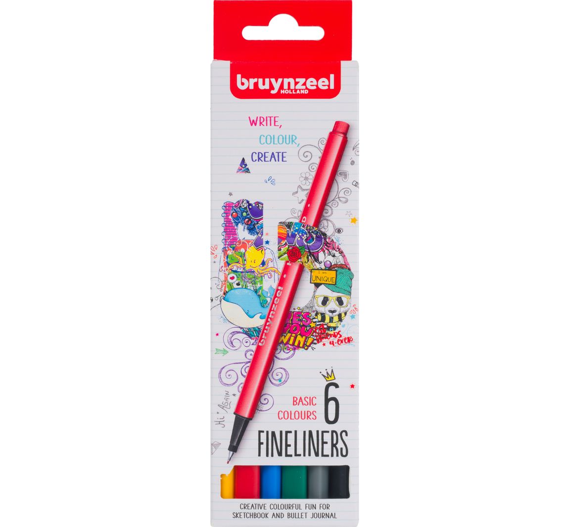 Bruynzeel Fineliner-Set, 6 St. - Basic Colours