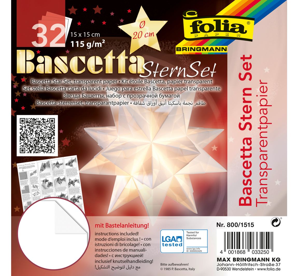 Bascetta-Stern Set "Transparentpapier", Weiß - Ø 20 cm