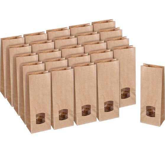 Blockbodenbeutel aus Kraftpapier mit Sichtfenster