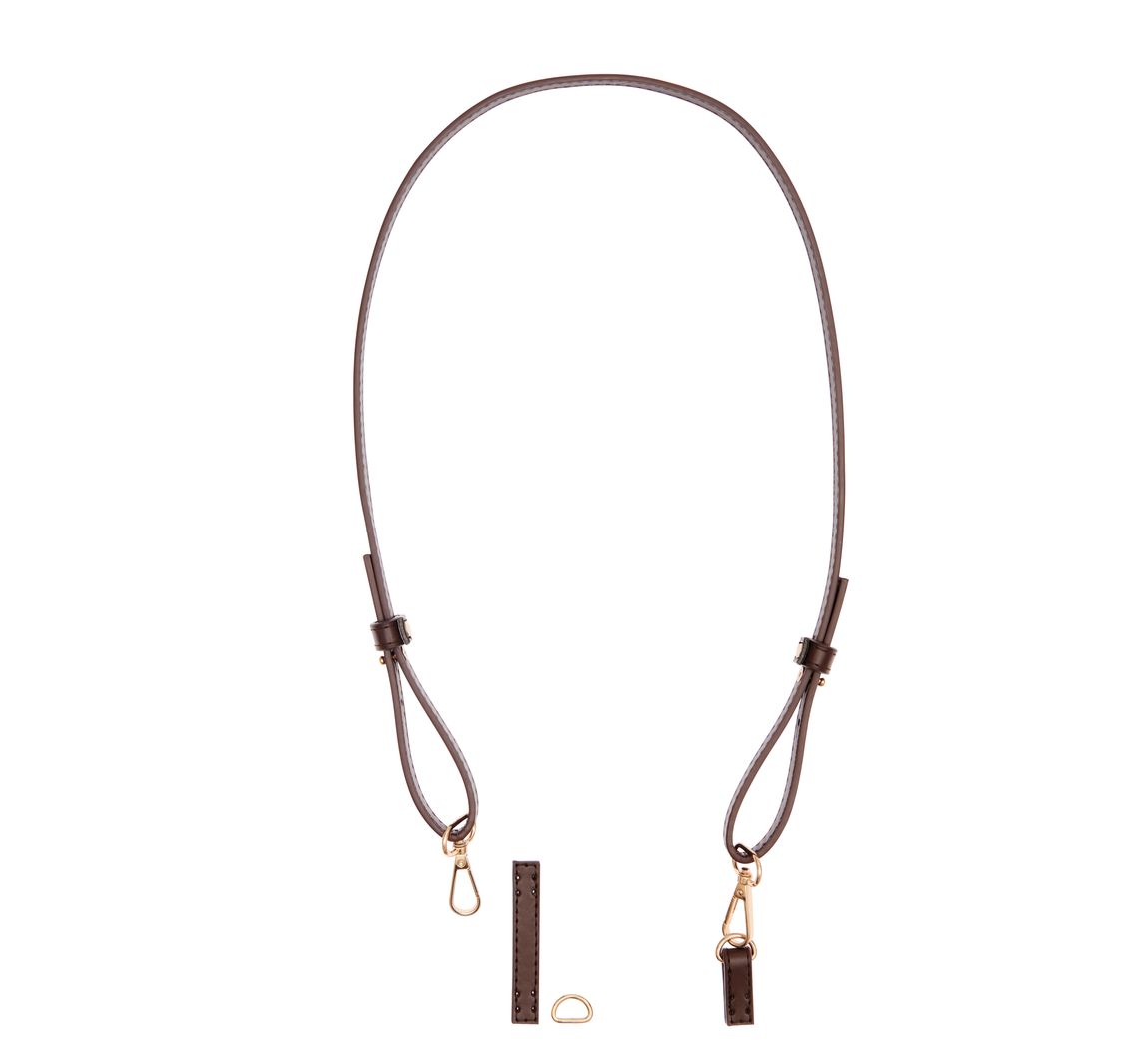 Schulterriemen mit Karabiner "Lang", verstellbar - Dunkelbraun/Gold