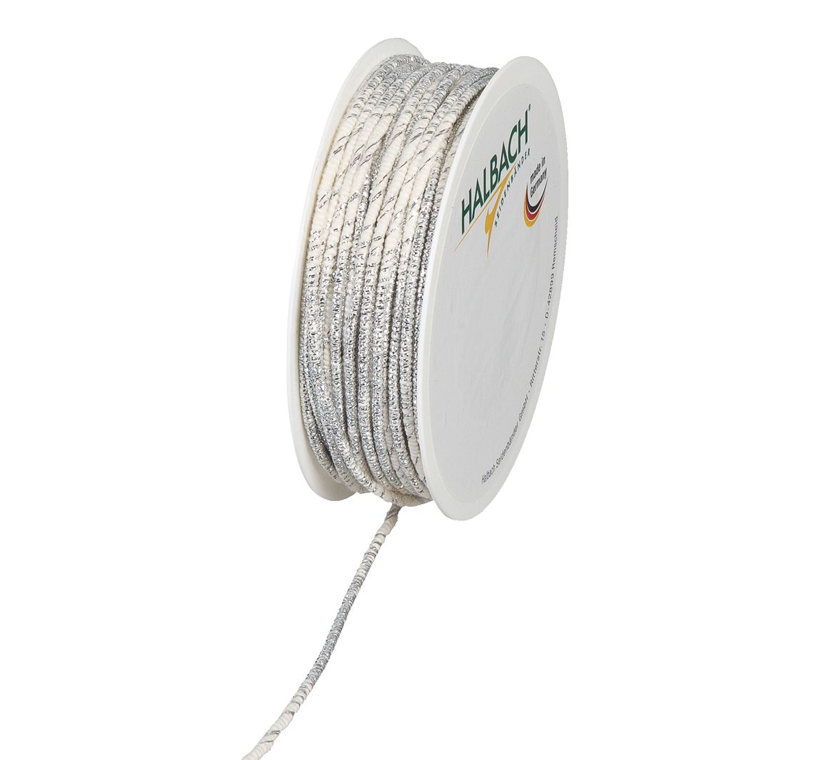 Baumwoll Kordel mit Lurex und formbarer Drahtseele - Weiß/Silber