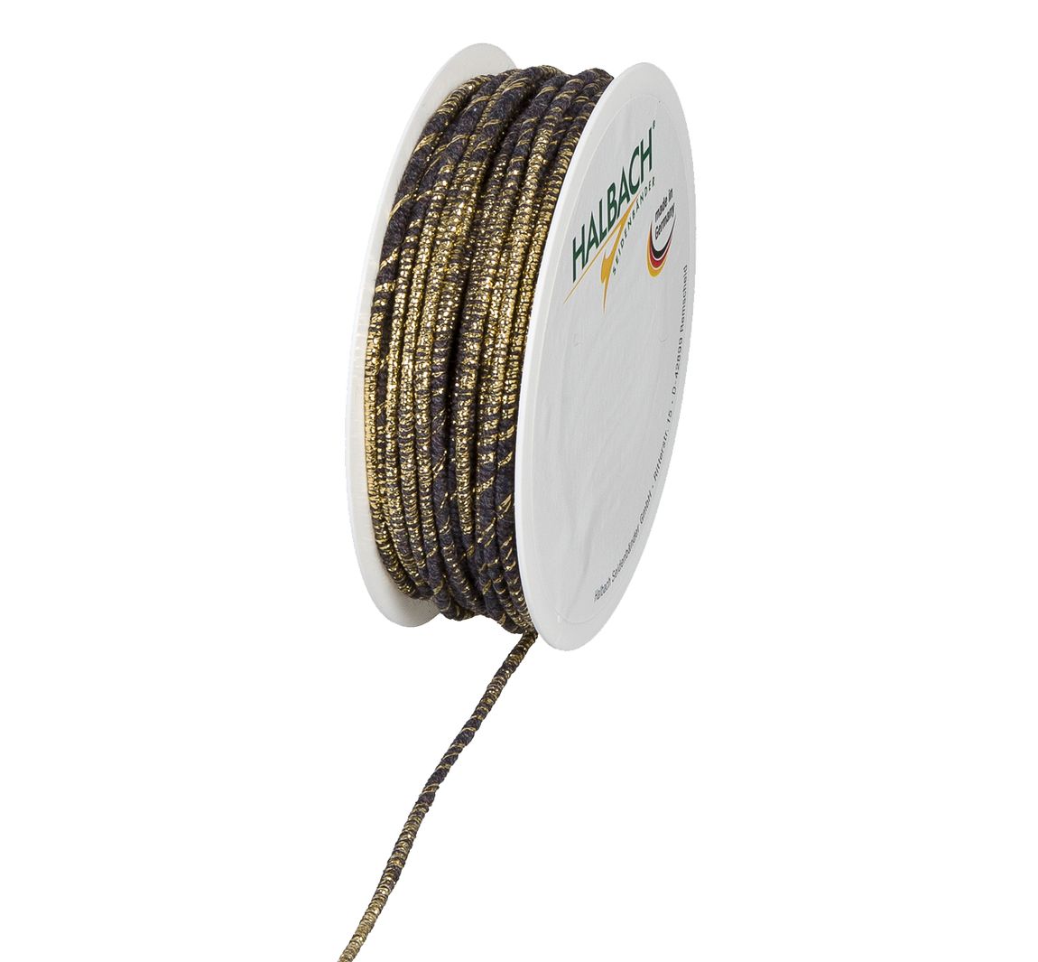 Baumwoll Kordel mit Lurex und formbarer Drahtseele - Anthrazit/Gold