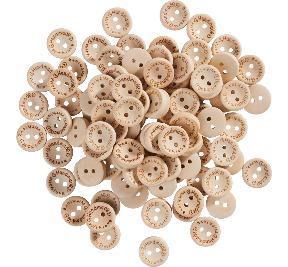 VBS Holzknöpfe "Handmade with love", 100 Stück - Ø 15 mm