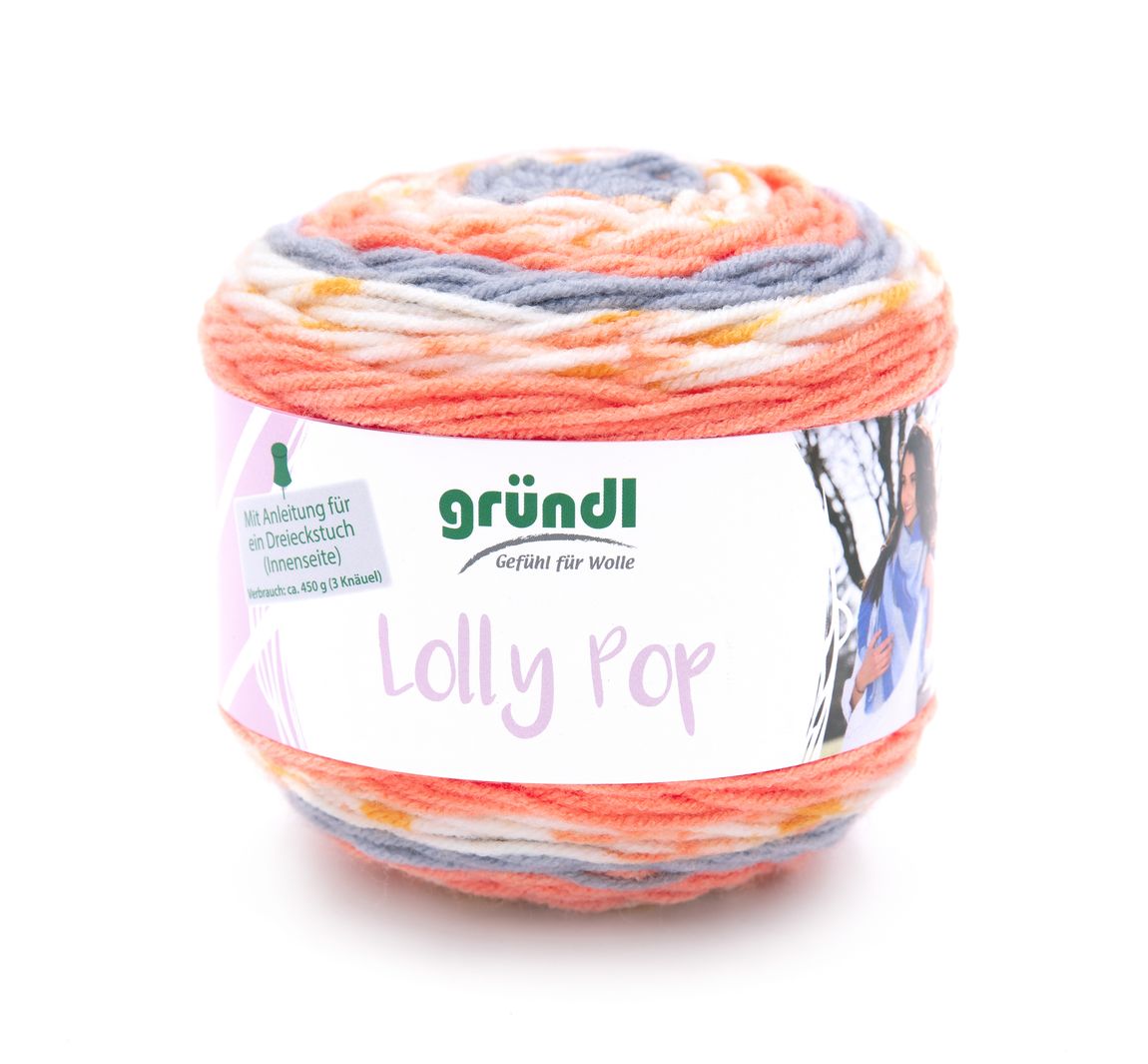 Gründl Wolle "Lolly Pop" - Mandarine/Orange/Zinn/Weiß, Farbe 17