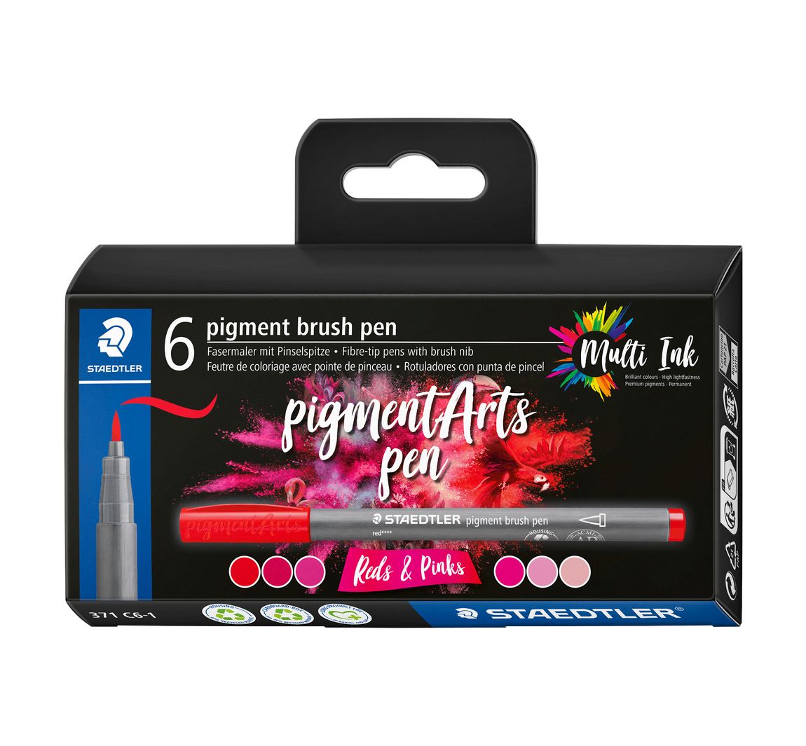STAEDTLER Pigment brush pen, 6er-Set - Reds & Pinks