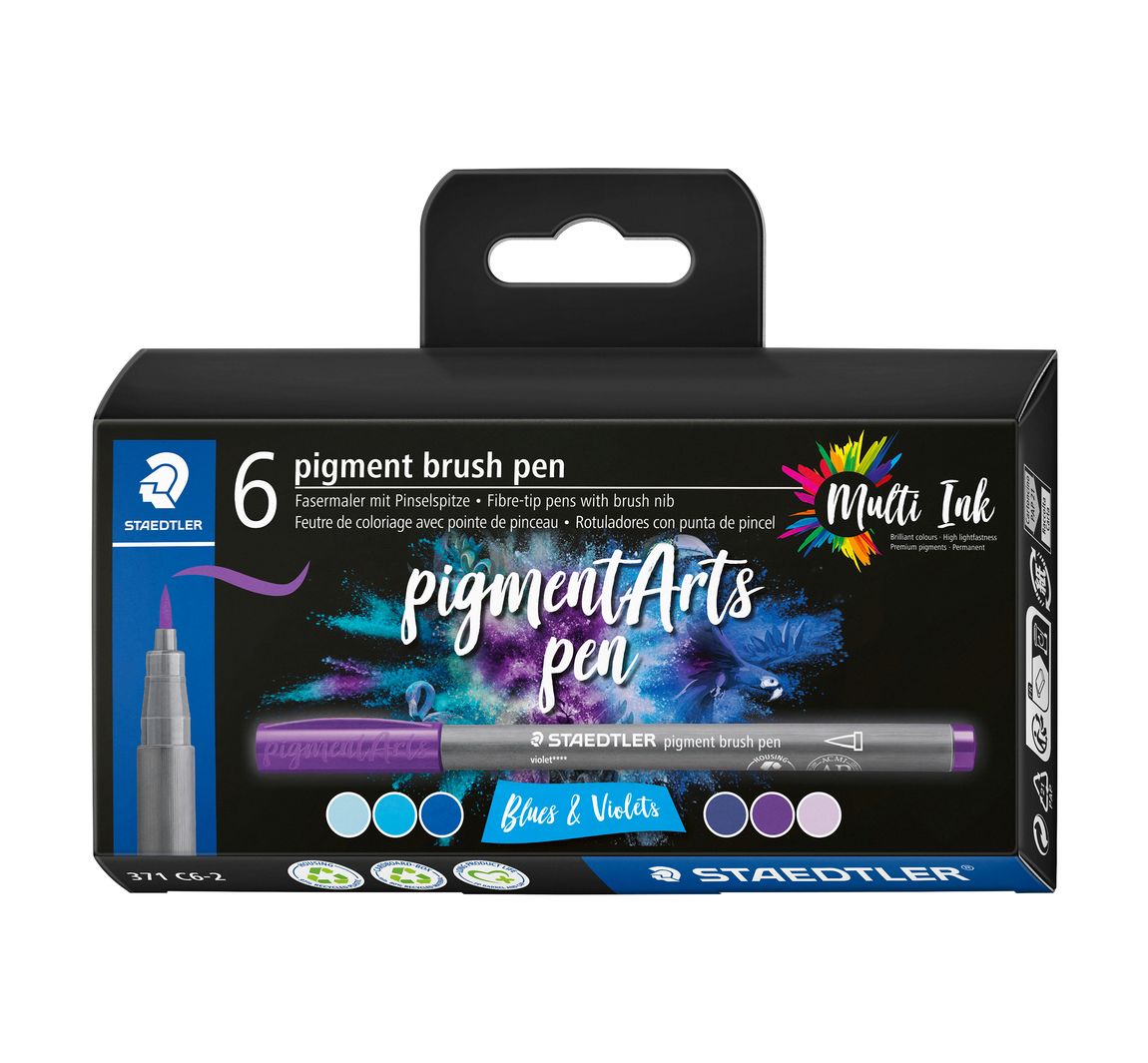 STAEDTLER Pigment brush pen, 6er-Set - Blues & Violets