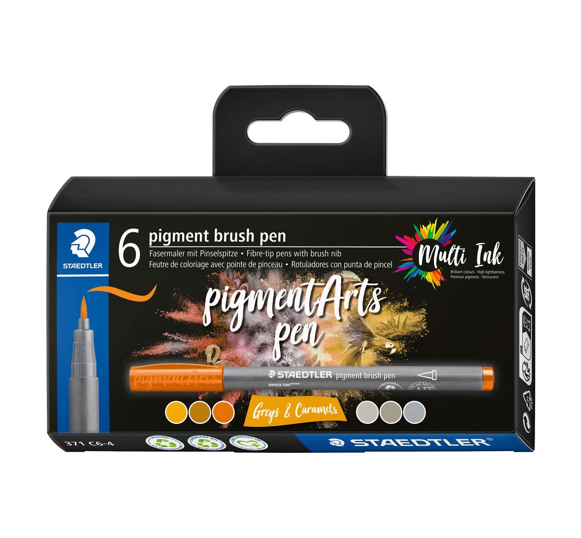 STAEDTLER Pigment brush pen, 6er-Set - Greys & Caramels