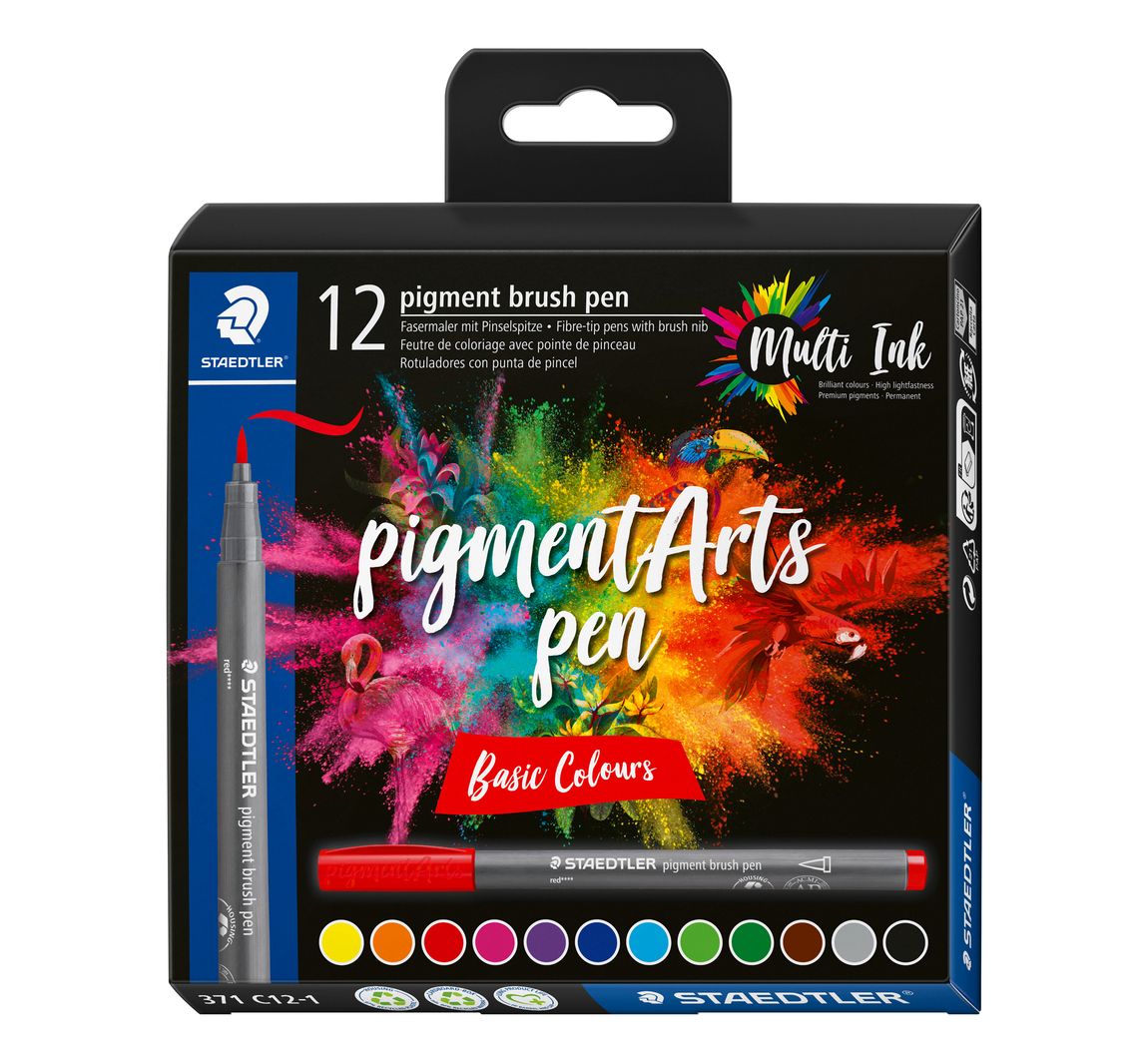 STAEDTLER Pigment brush pen, 12er-Set - Basic Colours