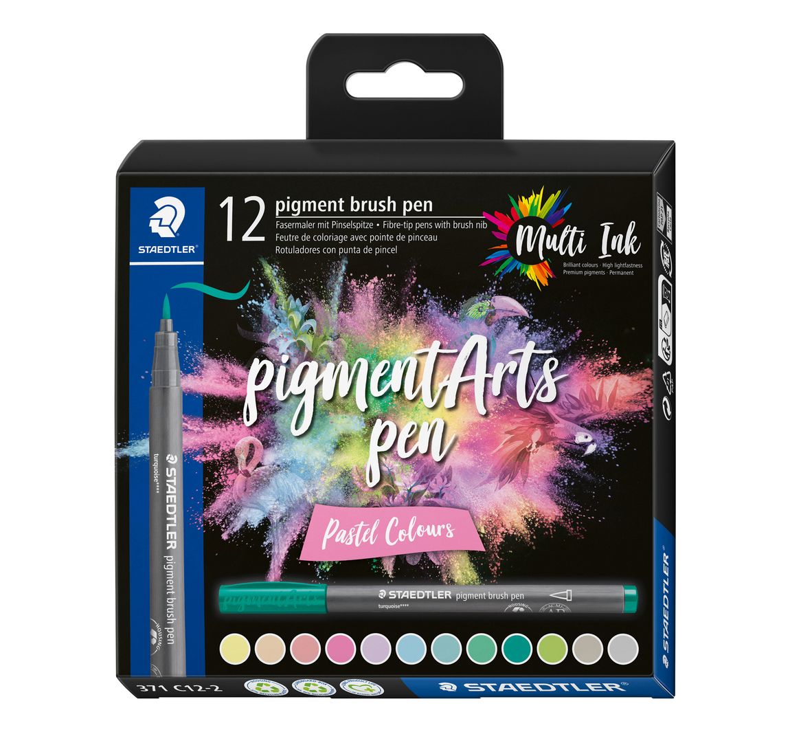 STAEDTLER Pigment brush pen, 12er-Set - Pastel Colours