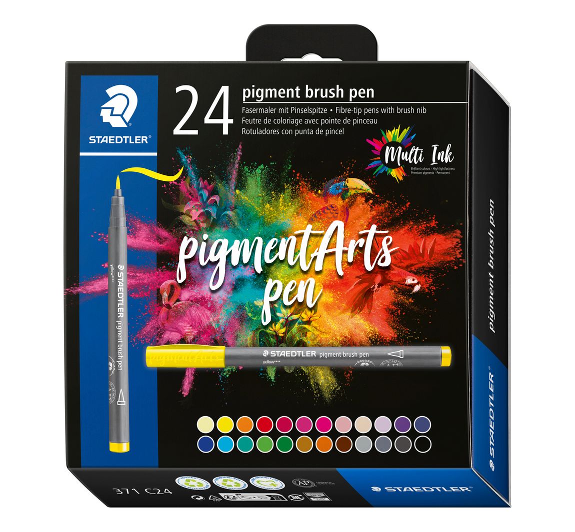 STAEDTLER Pigment brush pen - 24 Stück, Basic Colours