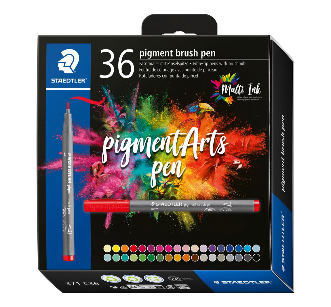 STAEDTLER Pigment brush pen - 36 Stück, Basic Colours