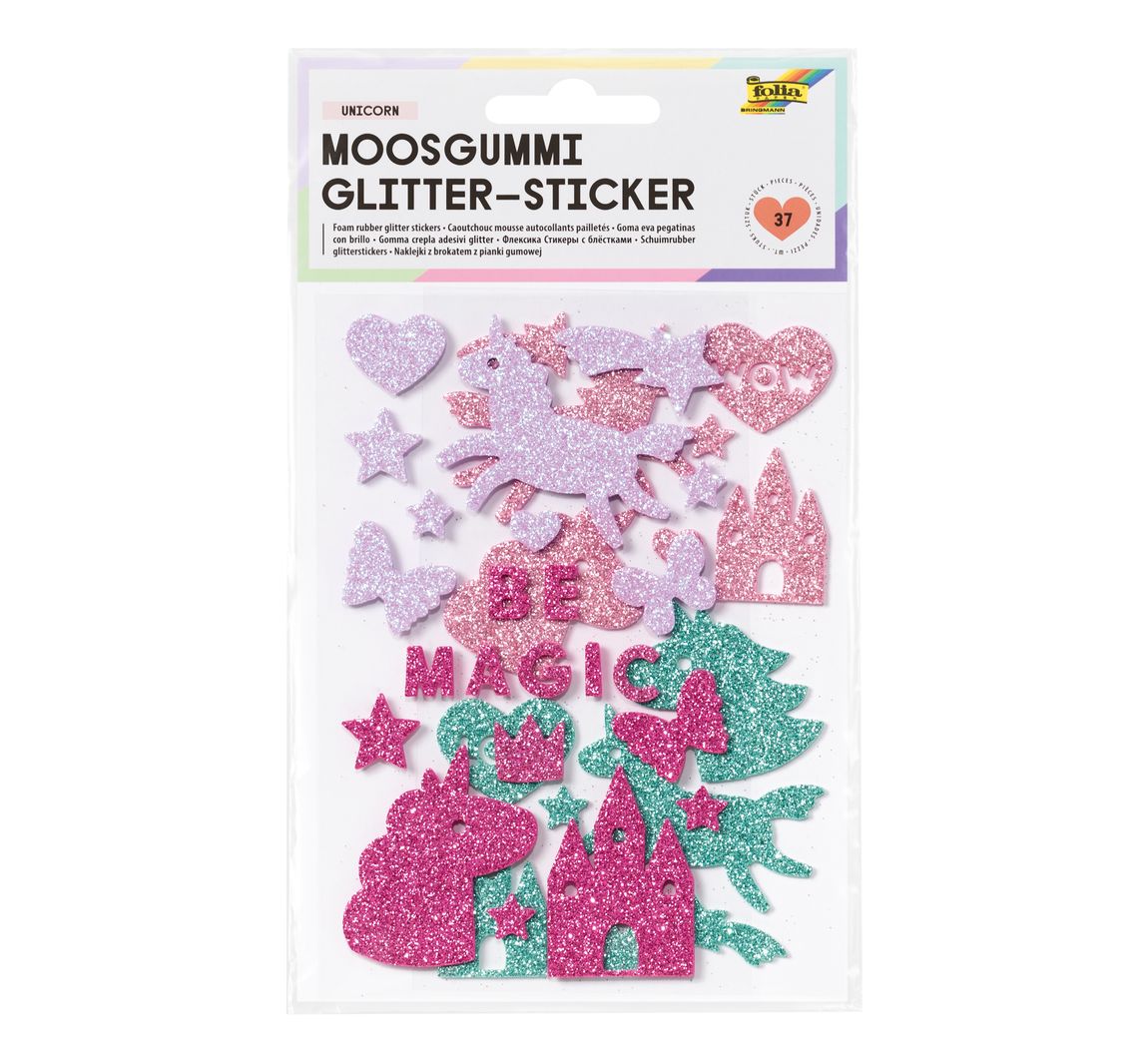 Moosgummi Glitter-Sticker - Unicorn