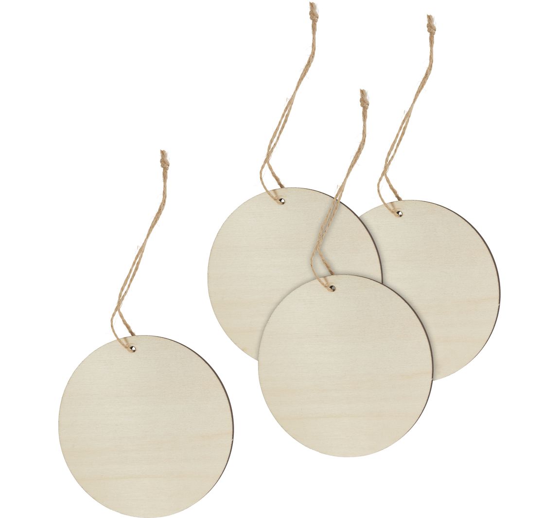 Holz Anhänger "Rund" mit Band, 4er-Set - Ø 9,5 cm