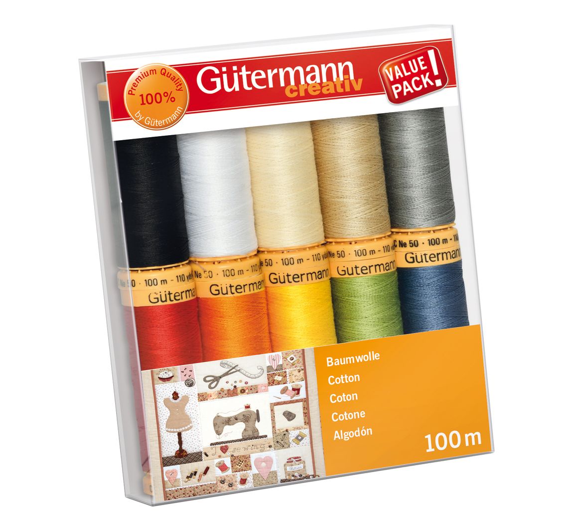Gütermann Nähfaden-Set Baumwolle, 10 Spulen - Bunt, Farbe 1