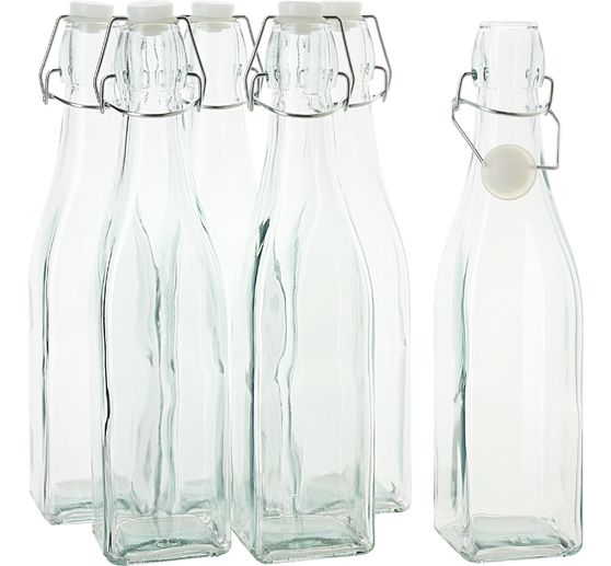 VBS Glasflasche mit Bügelverschluß "Eckig", 500ml, 6 Stück
