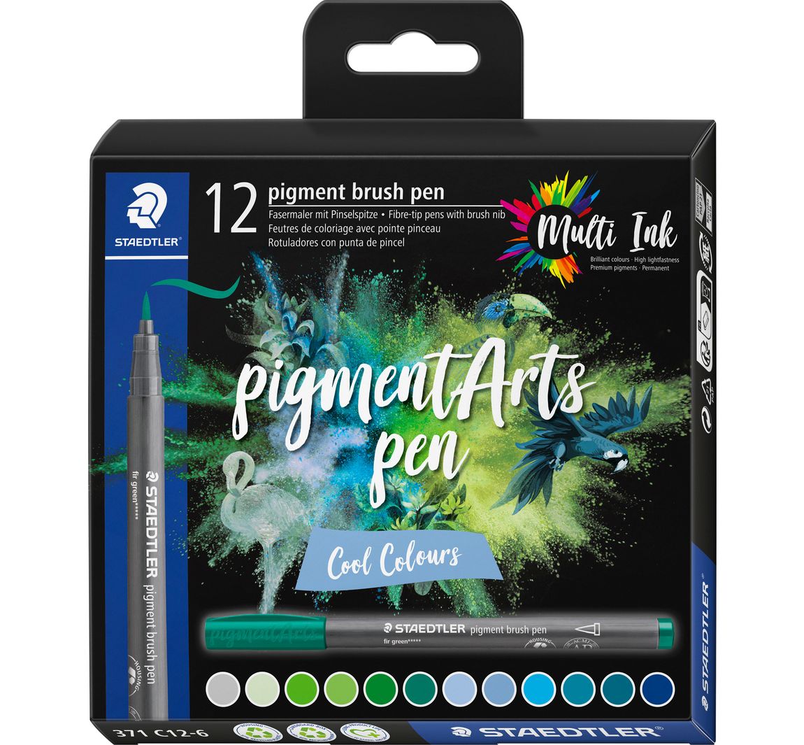 STAEDTLER Pigment brush pen, 12er-Set - Cool Colours