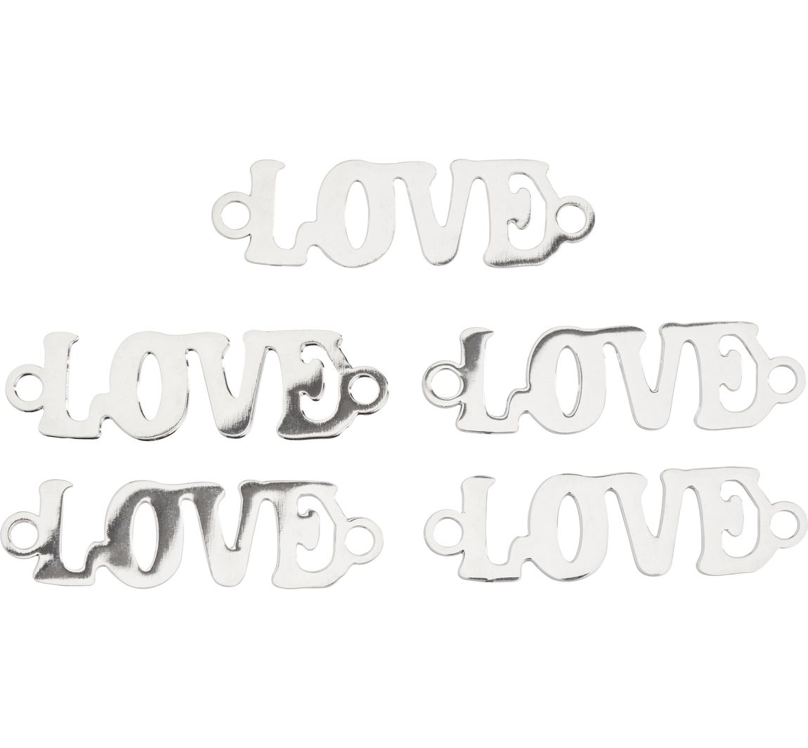 Verbinder "Love", 5 Stück - Platin