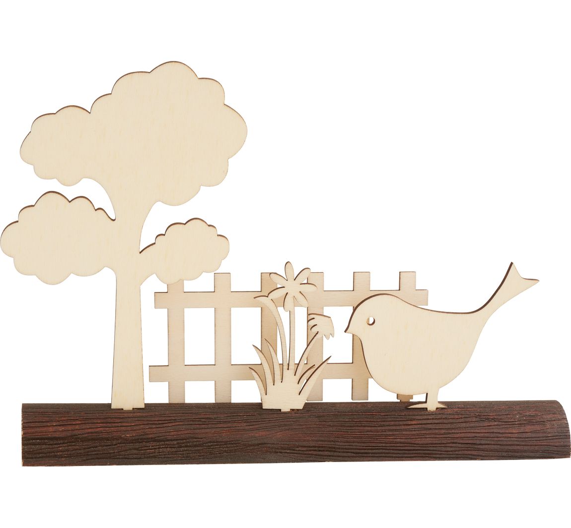 VBS Holz-Steckmotiv auf Baumstamm - Vogel am Gartenzaun