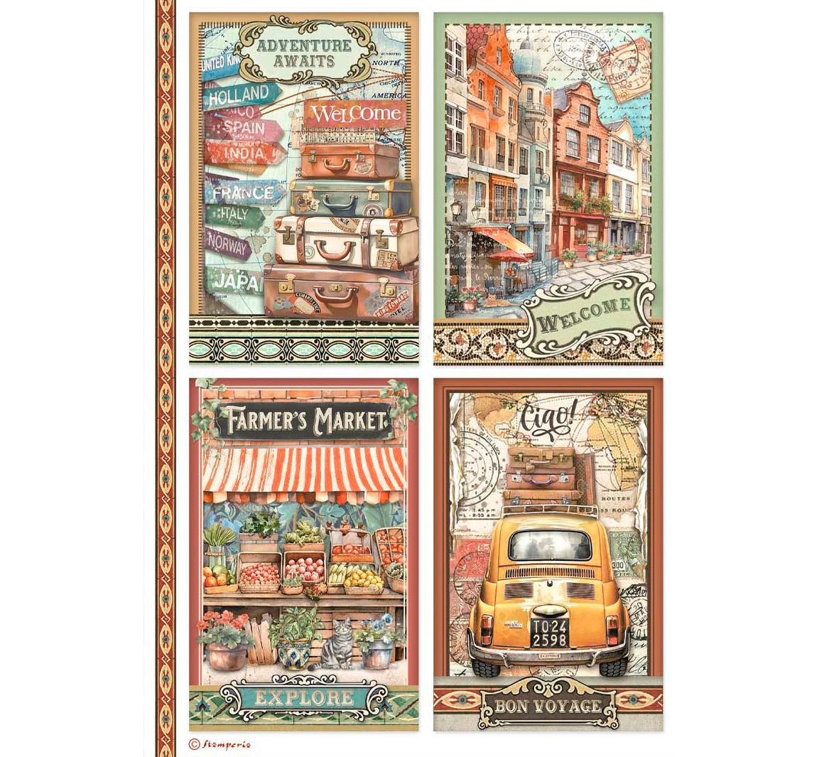 Motiv-Strohseide "Art of Travelling" - 4 Cards