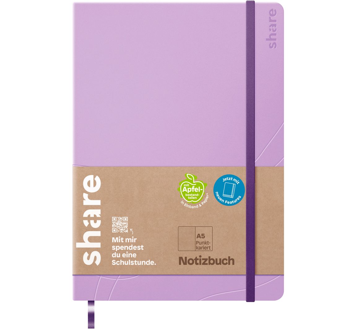 share Notizbuch A5, punktkariert - Lavendel