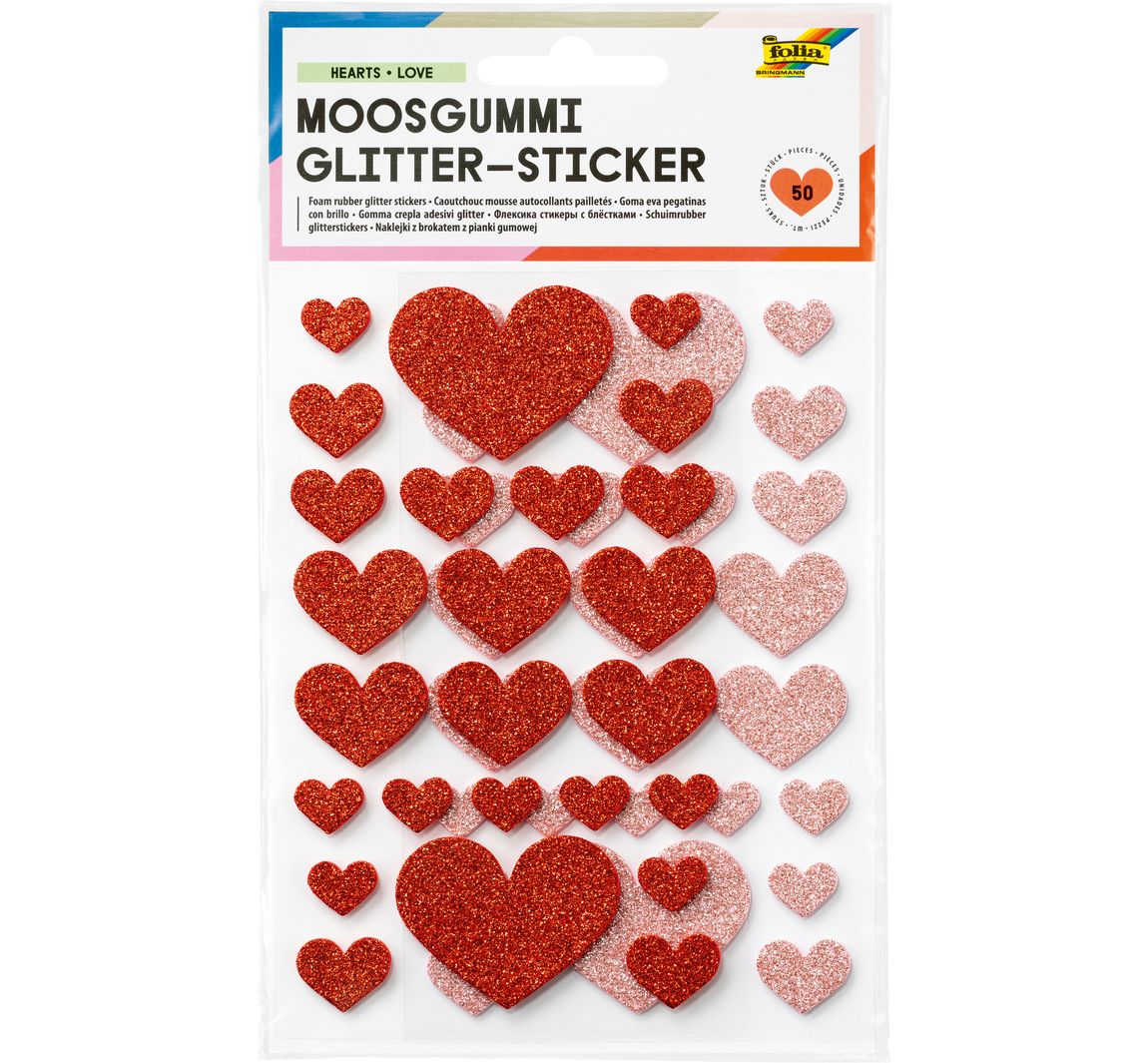 Moosgummi Glitter-Sticker - Herzen