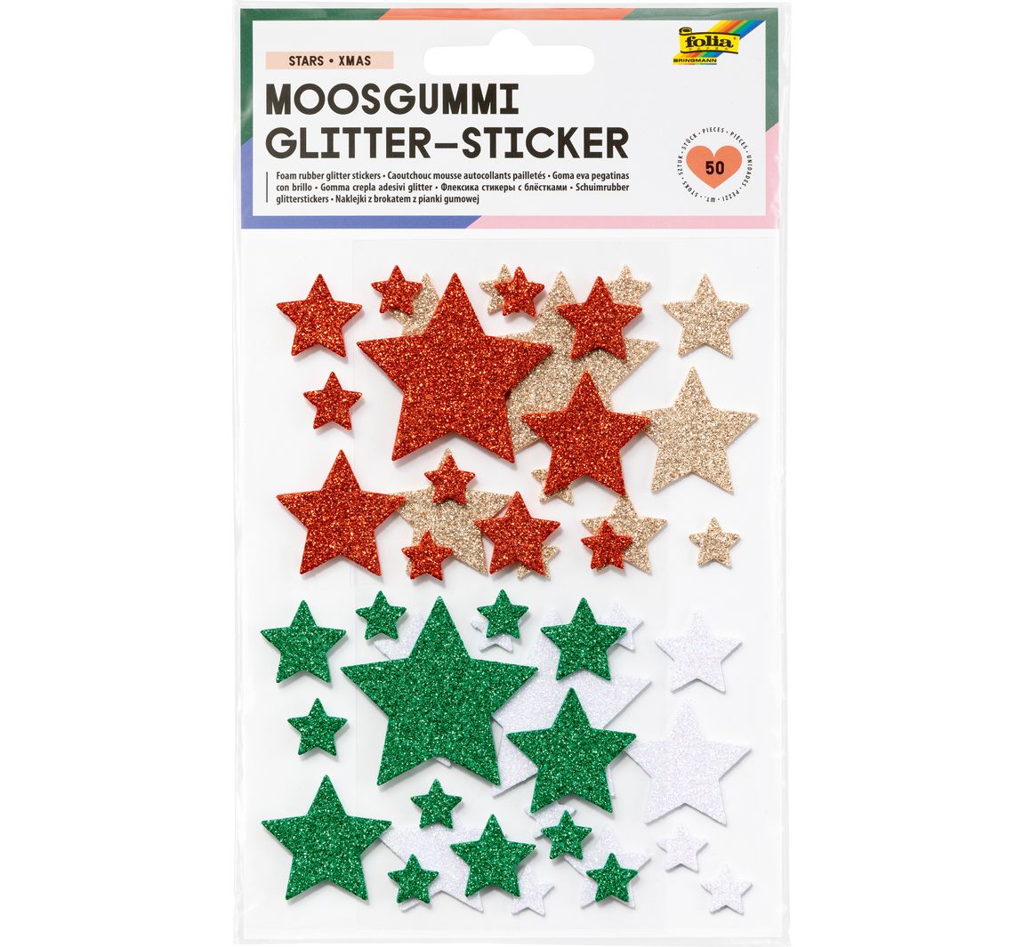Moosgummi Glitter-Sticker - Sterne Xmas