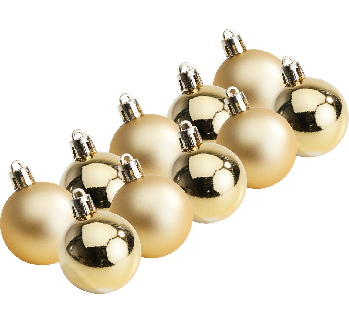 Weihnachtskugeln aus Kunststoff, 10 Stück, Ø 4,4 cm - Gold