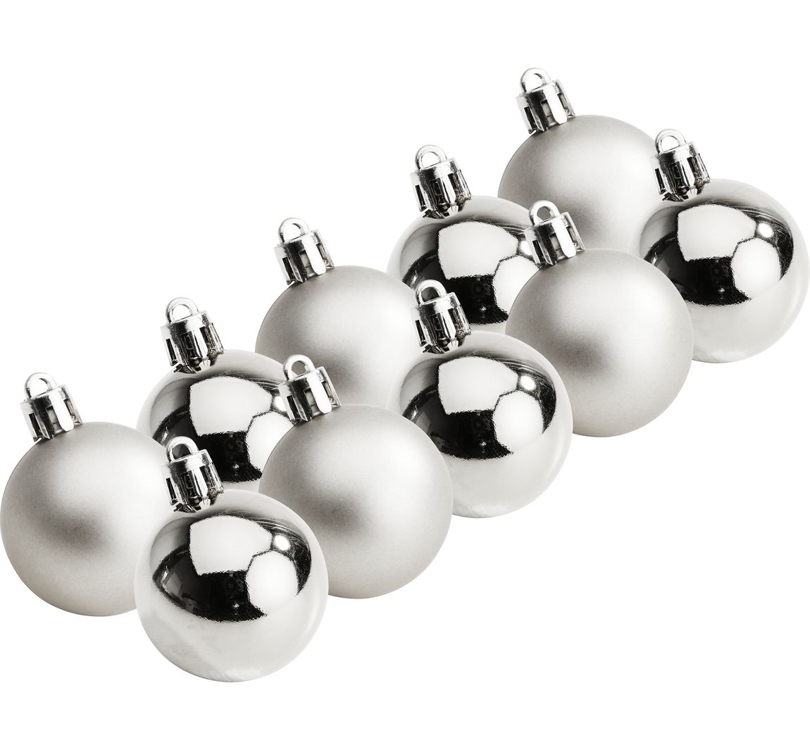 Weihnachtskugeln aus Kunststoff, 10 Stück, Ø 4,4 cm - Silber