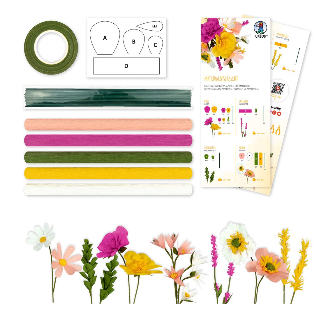 Krepppapier-Blumen-Set - Gelb