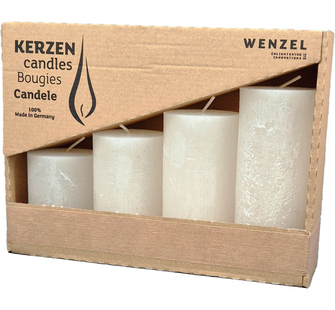 Adventskerzen "Rustic", abgestuft, 4er-Set - Wollweiß