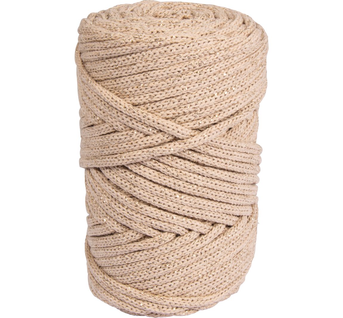 Recycling Garn mit Goldfaden, Ø 4mm - Sand, Farbe 3212