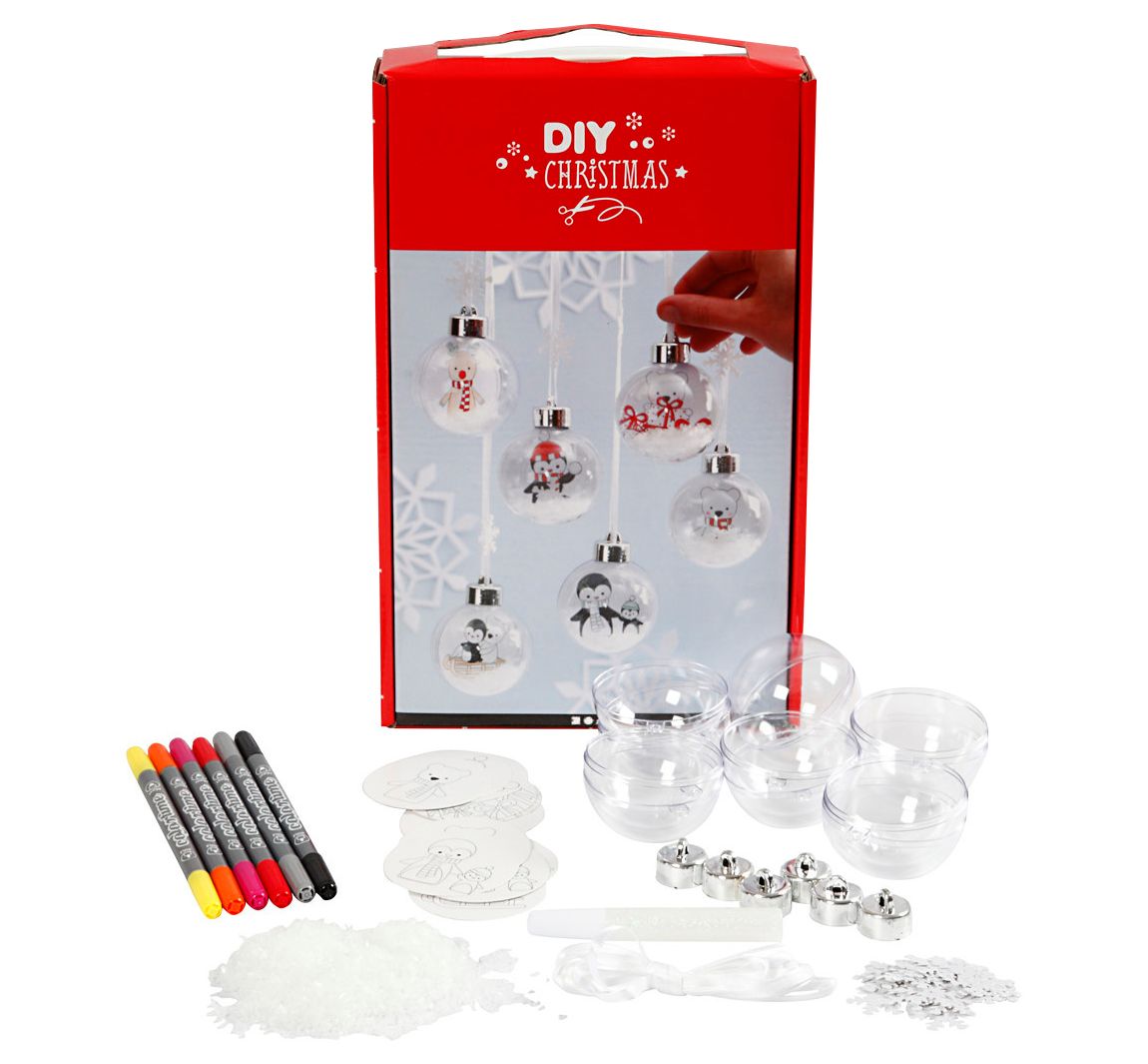 Komplett-Set "Weihnachtskugeln mit Schnee"