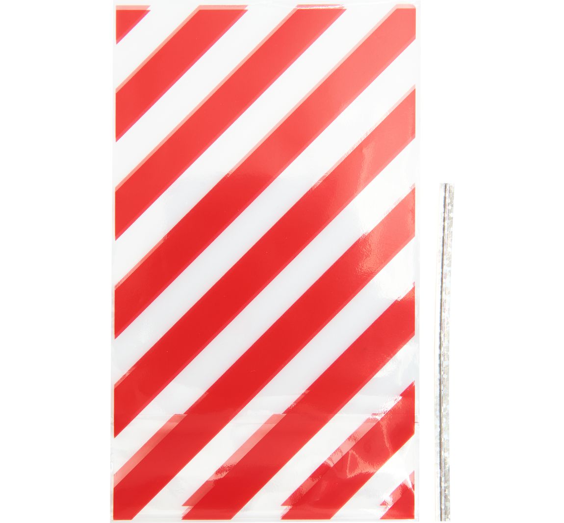 Bodenfaltenbeutel "Rote Streifen" mit Verschlussband - 9 x 15 cm